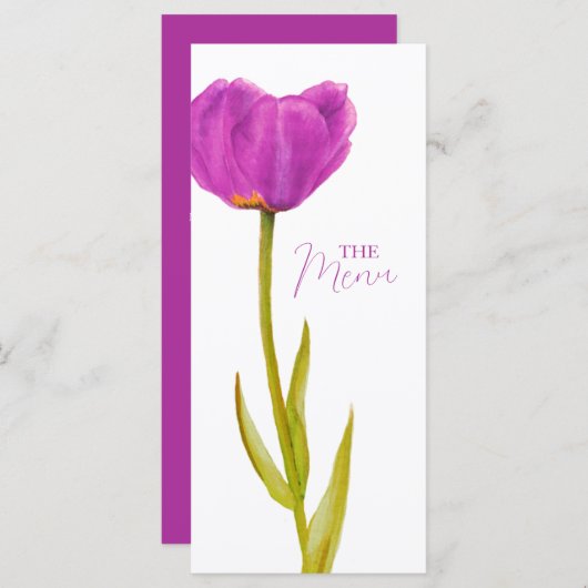 Enkele paarse tulp waterverf kunst bruiloft menu (Voorkant / Achterkant)
