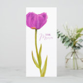Enkele paarse tulp waterverf kunst bruiloft menu (Staand voorkant)