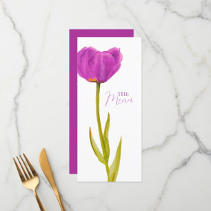 Enkele paarse tulp waterverf kunst bruiloft menu