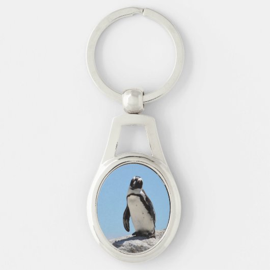 Enkele Pinguïn Blauwe Lucht Sleutelhanger (Voorkant)