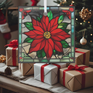 Enkele Poinsettia's namaak glas-in-lood Glas Ornament