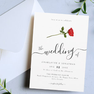 Enkele Rode Roos Elegant Schrift Minimalistisch Kaart