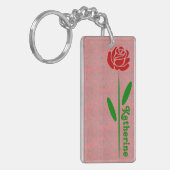 Enkele Rode Roos Groene Steel Bladeren Aangepaste Sleutelhanger (Voorkant Links)