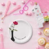 enkele rode roos in zwarte vaas papieren bordje (Feest)