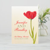 Enkele rode tulp kunst bruiloft uitnodiging (Staand voorkant)