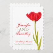Enkele rode tulp kunst witte bruiloft uitnodiging (Voorkant / Achterkant)