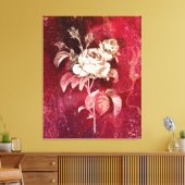 ENKELE ROOS op rode achtergrond Canvas Afdruk (Insitu (Woonkamer))