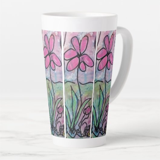 Enkele Roze Bloem Latte Mok (Rechterhoek)