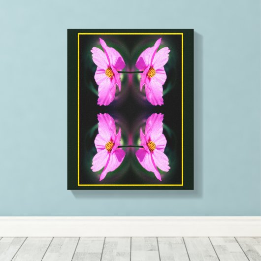 Enkele Roze Kosmos Bloem Abstract Canvas Afdruk (Insitu (Houten vloer))