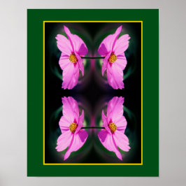 Enkele Roze Kosmos Bloemspiegel Abstract Poster