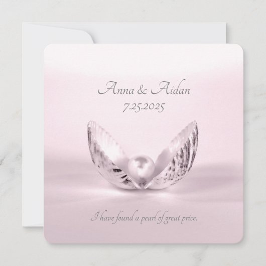 enkele roze parel op het huwelijk van seashell kaart (Voorkant)