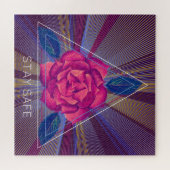 Enkele roze roos Bloem Gouden Driehoek Vormen Kuns Legpuzzel (Horizontaal)