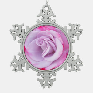 Enkele roze roos loden sneeuwvlok ornament