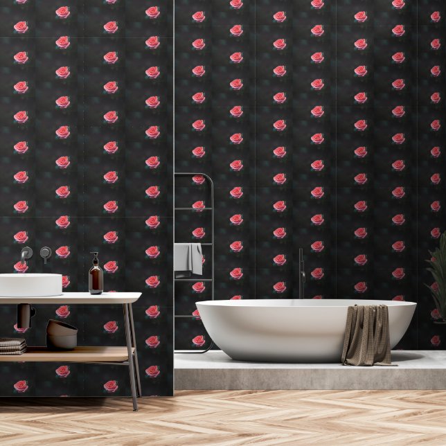 Enkele Roze Roos Patroon Behang (Badkamer)