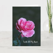 Enkele roze roos voor Valentijnsdag Kaart (Voorkant)