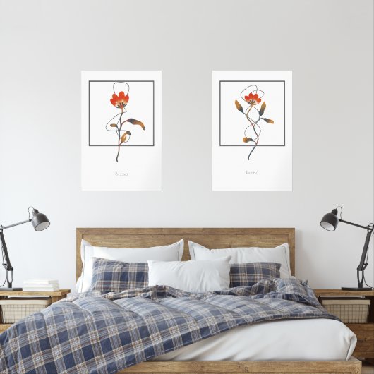 Enkele stengelbloemen met Abstract detail Muurkunst Sets (Slaapkamer)