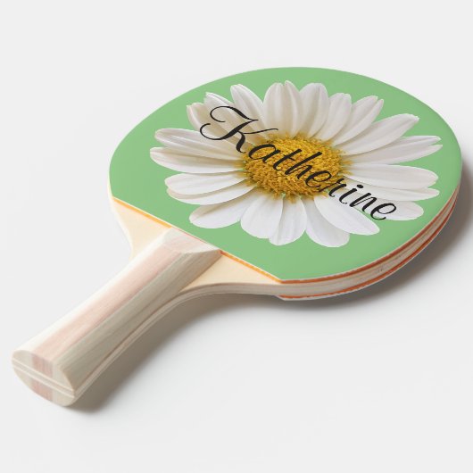 Enkele witte madeliefje met aangepaste naam Sage G Tafeltennisbatje (Voorkant Gekanteld)
