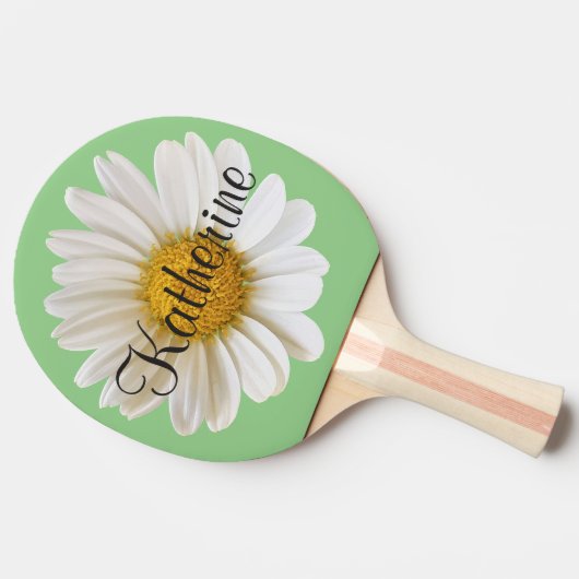 Enkele witte madeliefje met aangepaste naam Sage G Tafeltennisbatje (Zijkant)