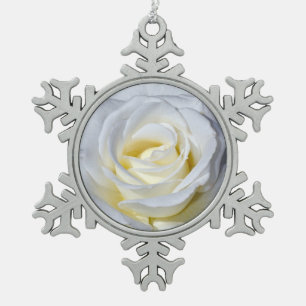 Enkele witte roos loden sneeuwvlok ornament