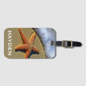 Enkele zeester op het strand gepersonaliseerd bagagelabel (Voorkant (horizontaal))