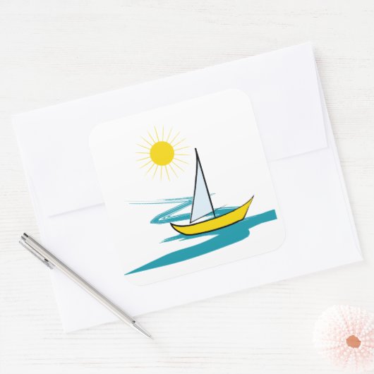 enkele zeilboot vierkante sticker (Envelop)