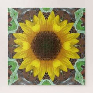 Enkele zonnebloem met muntblaadjes legpuzzel