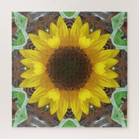 Enkele zonnebloem met muntblaadjes legpuzzel (Verticaal)
