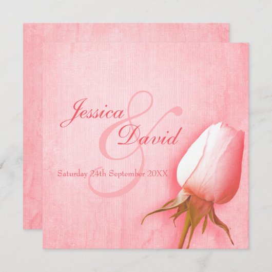 Enkelroze roze roodroodroos bruiloft vierkant uitn kaart (Voorkant / Achterkant)