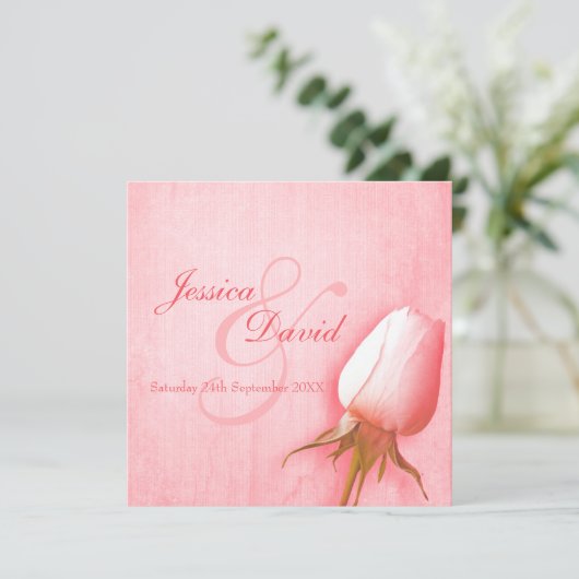 Enkelroze roze roodroodroos bruiloft vierkant uitn kaart (Staand voorkant)