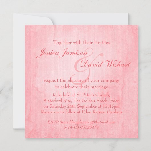 Enkelroze roze roodroodroos bruiloft vierkant uitn kaart (Achterkant)