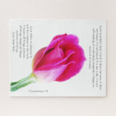 Enkelroze roze rozenbloem op wit, Corinthians Vers Legpuzzel (Horizontaal)