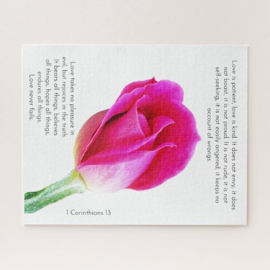 Enkelroze roze rozenbloem op wit, Corinthians Vers Legpuzzel (Horizontaal)