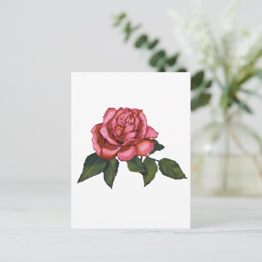 Enkelroze roze: Tekening kleurpotlood: Kunst Briefkaart (Staand voorkant)