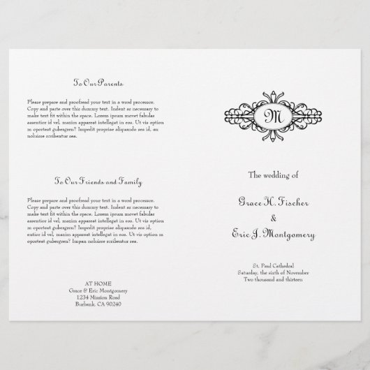 Enkelvoudig lijst-monogram huwelijksprogramma Baro (Voorkant)