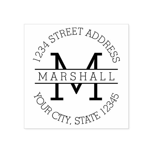 Enkelvoudig monogram met naam en retouradres rubberstempel (Afrduk)