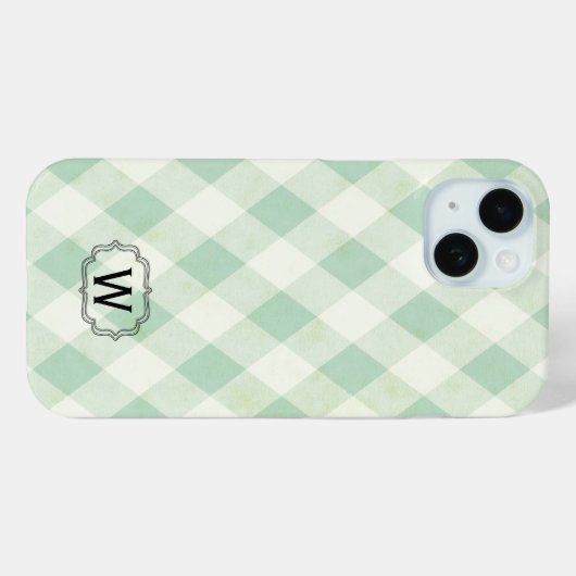 Enkelvoudig monogram op Mint en Groen Gingham Case-Mate iPhone Case (Achterkant (horizontaal))