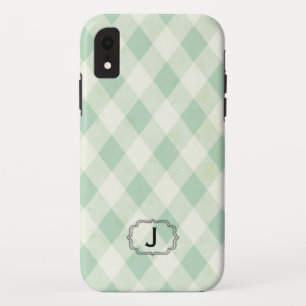 Enkelvoudig monogram op Mint en Groen Gingham Case-Mate iPhone Case