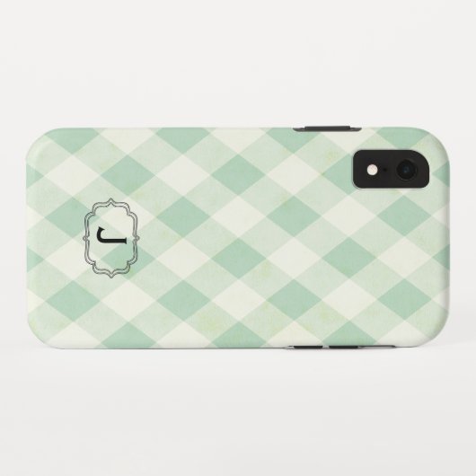 Enkelvoudig monogram op Mint en Groen Gingham Case-Mate iPhone Case (Achterkant (horizontaal))