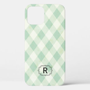 Enkelvoudig monogram op Mint en Groen Gingham Case-Mate iPhone Case