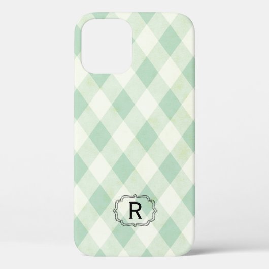 Enkelvoudig monogram op Mint en Groen Gingham Case-Mate iPhone Case (Achterkant)