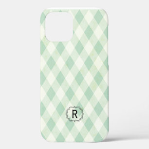 Enkelvoudig monogram op Mint en Groen Gingham iPhone 12 Hoesje