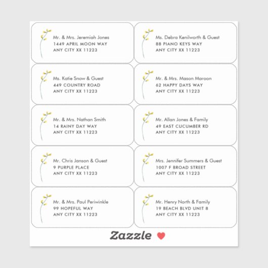 Enkelvoudig Wilde Bloem Naam Weddenschap Adres Stt Sticker (Vel)