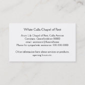 Enkelvoudige begrafenisondernemer met witte arum visitekaartje (Achterkant)