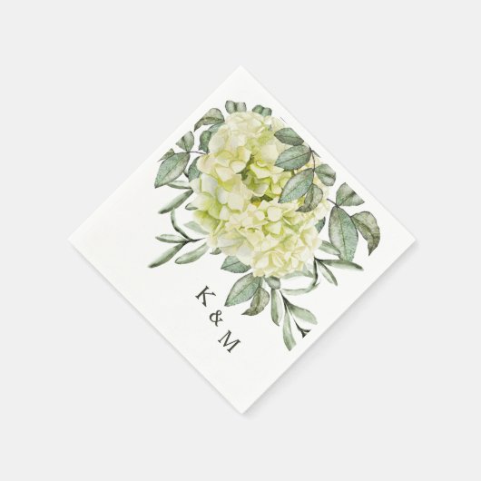 Enkelvoudige Hydrangea gebladerte Monogram Cocktai Servet (Hoek)