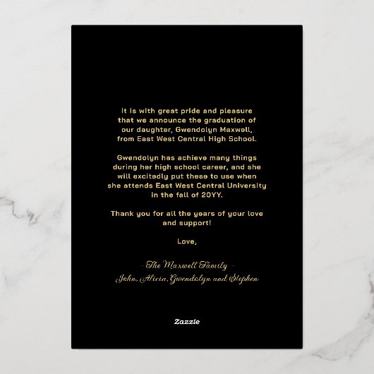 Enkelvoudige, minimale Afstuderen foto van Elegant Folie Uitnodiging (Achterkant)