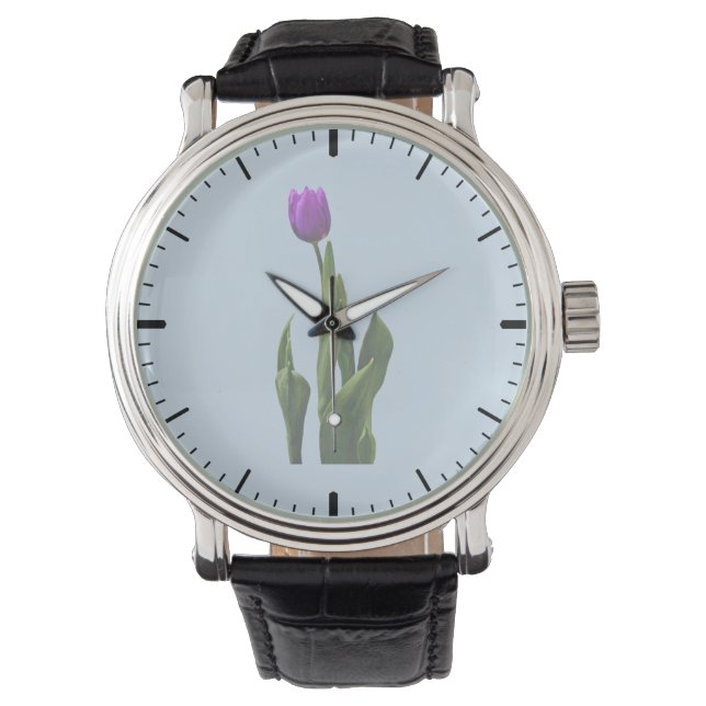 Enkelvoudige Paarse Tulp Horloge (Voorkant)