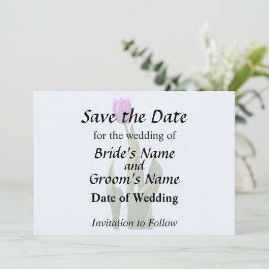 Enkelvoudige Paarse Tulp Save The Date (Staand voorkant)
