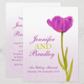 Enkelvoudige paarse tulpkunst grote trouwuitnodigi kaart (Voorkant / Achterkant)