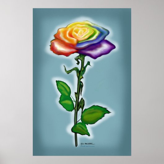 Enkelvoudige regenboogRoos Poster (Voorkant)