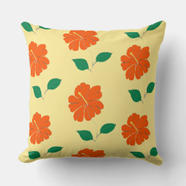 Enkelvoudige rode Oranje hibiscus op gele achtergr Kussen